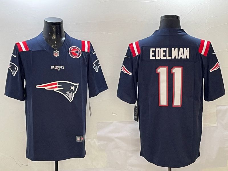 Men New England Patriots #11 Edelman Blue Nike Team Logo 2025 NFL Jersey style 1